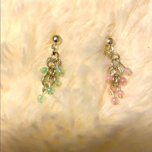 Vintage Pink and green pierced earrings